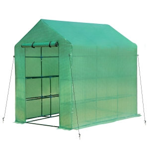 Outsunny 2 Tier Greenhouse Outdoor Garden with Roll up Door Green 7x4.7ft