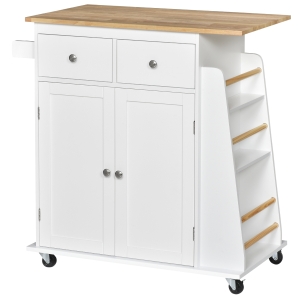 HOMCOM MDF Rolling Kitchen Island White