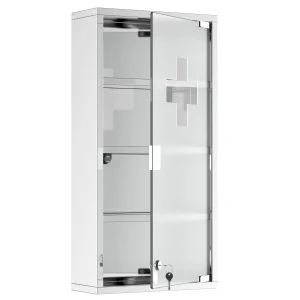 HOMCOM Stainless Steel Medicine Cabinet, 4 Tier Wall Mounted with Glass Lockable Door, Storage Shelves, 60Hx30Wx12D(cm)