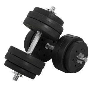 HOMCOM Ensemble d'haltères courtes total 30 kg - dumbbell paires -poids réglable - barres incluses - entraînement musculaire & haltérophilie - acier PU noir