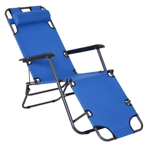 Outsunny Metal Frame 2 In 1 Garden Sun Lounger Chair w/ Pillow Blue