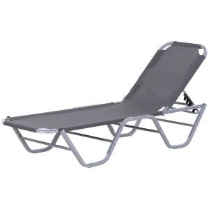 Outsunny Adjustable Sun Lounger, Lightweight Recliner with 5-Position Backrest for Poolside Sunbathing, Silver