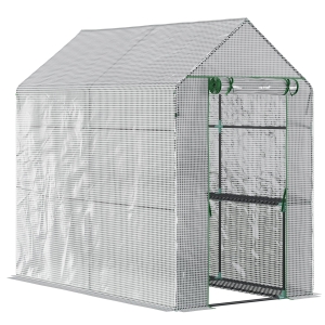 Outsunny Walk in Garden Greenhouse w/Shelves Steeple Grow House 186L x 120W 190Hcm White
