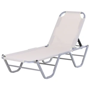 Outsunny Garden Lounger Relaxer Recliner w/ 5-Position Adjustable Backrest Lightweight Frame for Pool or Sun Bathing Cream, 84B-386CW-White White