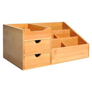 HOMCOM Bamboo Desktop Organiser Holder Multi-Function Storage Caddy Drawers Office Supply