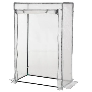 Outsunny Greenhouse with Steel Frame and PE Cover, 100 x 50 x 150cm, Roll-up Door for Outdoor, Backyard, Balcony, Garden, White