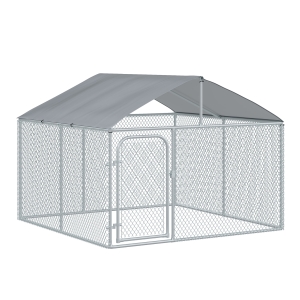PawHut Perrera de Exterior con Toldo Jaula para Perros Mascotas de Metal Galvanizado con Cerradura para Jardín Patio 230x230x172 cm Plata