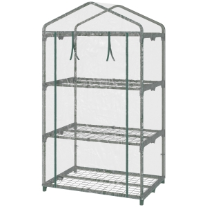 Outsunny Estufa de Jardim com 3 Prateleiras Metálicas e Porta Enrolável Estufa de Varanda Exterior para Cultivo de Plantas Flores 69x49x125cm Transparente