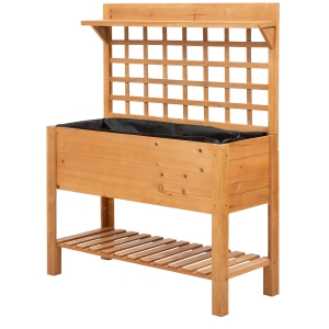 Outsunny Wooden Planter Raised Elevated Garden Bed with 2 Shelves for Vegetables Flowers