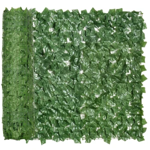 Outsunny Artificial Hedge Screen, Leaf Design for Garden Outdoor Indoor Decor, 3M x 1M, Dark Green