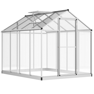 Outsunny Aluminium Greenhouse w/ Door Window Glavanized Base PC Panels Grow House Shed