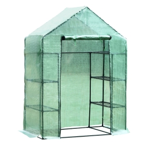Outsunny Mini Greenhouse W/ Shelves, 143x73x195 cm-Dark Green
