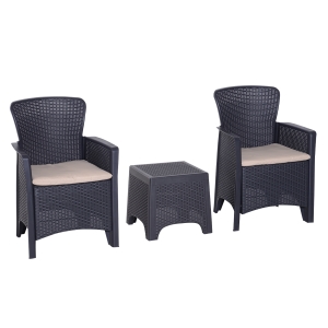 Outsunny 3 PCs Furniture Set Conversation Rattan Sofa Cushion Patio Lawn Garden Balcony