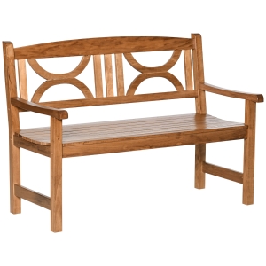 Outsunny Banco de Madera Exterior de 2 Plazas 123x61x89,5 cm Banco de Jardín con Respaldo Decorativo y Reposabrazos para Terraza Balcón Patio Carga 250 kg Natural