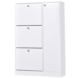 HOMCOM 4 Compartment Shoe Storage Cabinet w/ Shelves Footwear Home Office Stylish Unit Anti-Tipping Child Pet Safety Bedroom Hallway