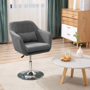 HOMCOM Swivel Accent Chair for Living Room Contemporary Vanity Armchair with Adjustable Height Thick Cushion Lumbar Support Armrest for Bedroom Office Dark Grey