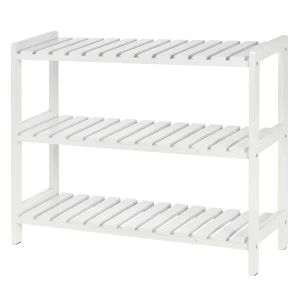 HOMCOM 3-Tier Shoe Rack, Wood Frame with Slatted Shelves, Spacious Storage, Hygienic for Hallway, 70L x 26W x 57.5H cm, White