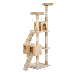 PawHut Deluxe Cat Tree, Kitten Scratching Post, Climbing Tower Activity Centre, Plush, Cream