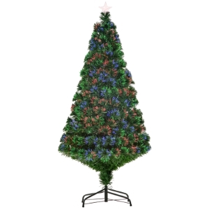 HOMCOM Árvore de Natal Verde Fibra ótica Φ60x150cm + Luzes LED Perfeitas para Decoração de Natal