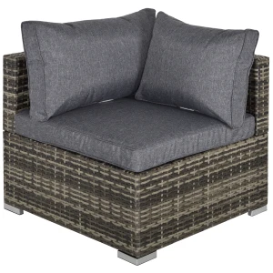 Outsunny Rattan Wicker Corner Sofa, Garden Furniture Single Chair with Cushions, Deep Grey