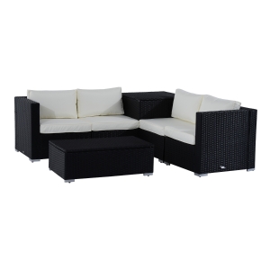 Outsunny 4-Seater Rattan Sofa Set W/Cushions-Black/Beige
