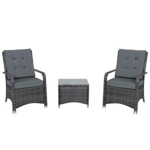 Outsunny 2-Seater Rattan Table Chair Bistro Garden Furniture Set Wicker Table Outdoor Patio