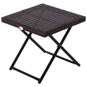 Outsunny Folding Square Rattan Coffee Table, Steel Frame, 40Lx40Wx40H cm-Brown