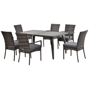 Outsunny 6 Seater Garden Dining Set Steel Frame PE Rattan Wicker 6 Chairs Large Table Grey