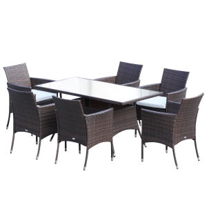 Outsunny 6-Seater Rattan Dining Set-Brown