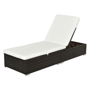 Outsunny Rattan Sun Lounger with Cushion-Brown