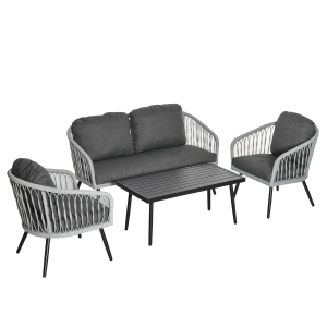 Outsunny 5-Seater Patio Sofa Set Garden Furniture Set w/ 2 Single Sofa 1 Loveseat 1 Table