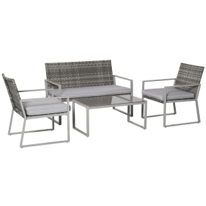 Outsunny 4-Seater Outdoor Garden Rattan Seating Furniture Set Grey
