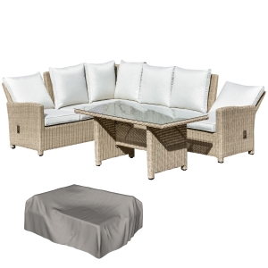 Outsunny 6-Seater Outdoor Rattan L-Shape Lounge Sofa Coffee Table Set Conversation Furniture