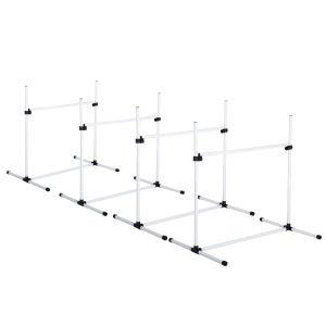 PawHut Conjunto de Treinamento de Agilidade para Cães Animais de Estimação 4 Peças Obstáculos de Salto com Altura Ajustável e Bolsa de Transporte para Exteriores 95x65x95cm Branco