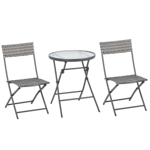 Outsunny 2 Seater Patio Wicker Bistro Set Foldable Table and Chair Set for Outdoor Yard