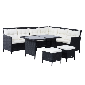 Outsunny 8-Seater Rattan Corner Sofa Set with Cushions Black