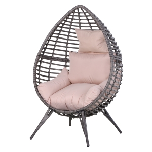 Outsunny PE Wicker Rattan Outdoor Egg Chair w/ Thick Cushions 4 Legs Grey