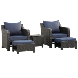 Outsunny 2-Seater Outdoor Rattan Furniture Sofa Set w/ Storage Function Side Table & Ottoman