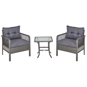 Outsunny 2 Seater Patio Wicker Coffee Table Set Bistro Conversation Furniture with Cushion