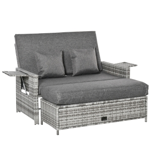 Outsunny Outdoor Garden Rattan Furniture Set 2 Seater Patio Sun Lounger Daybed Sunbed