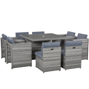 Outsunny Patio 8-Seater Rattan Dining Table Chair Set Garden Wicker Cube Sofa Furniture