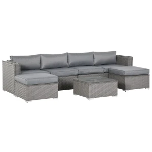 Outsunny 6-Seater PE Rattan Garden Corner Sofa Set with Tea Table & Footstool, Outdoor Wicker Conservatory Furniture, Grey