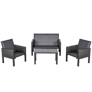 Outsunny 4-Seater Aluminum PE Rattan Sofa Set Outdoor Conservatory Furniture Coffee Table