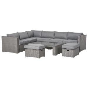 Outsunny 8-Seater PE Rattan Corner Sofa Set Outdoor Conservatory Furniture w/ Cushion