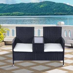 Outsunny 2-Seater Rattan Chair Set W/Middle Tea Table-Black