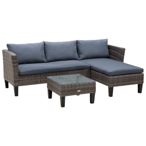 Outsunny 3-Seater Outdoor Garden PE Rattan Furniture Set Grey