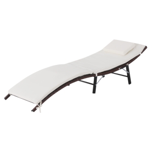 Outsunny Folding Rattan Sun Lounger, 196Lx61Wx53H cm, Steel Frame, PE Rattan-Brown/Cream White