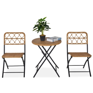Outsunny 2-Seater Foldable Rattan Bistro Set Natural