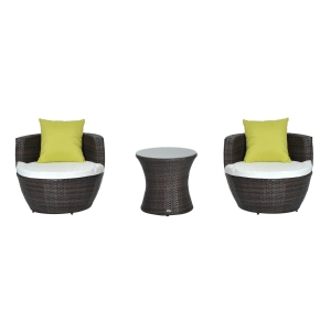 Outsunny 3-Piece Outdoor Rattan Bistro Set, Patio Wicker Balcony Furniture, Assembled Conservatory Vase Chair Stackable Furniture Set with Cushions Brown