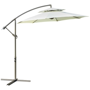 Outsunny Chapéu de Sol de Jardim Ø267 cm Chapéu de Sol Inclinável com Duplo Teto Manivela 8 Hastes de Aço e Base Cruzada Proteção Solar para Terraço Varanda Exterior Bege